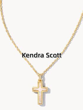 Cross Gold Pendant Necklace in White Lab Grown Opal